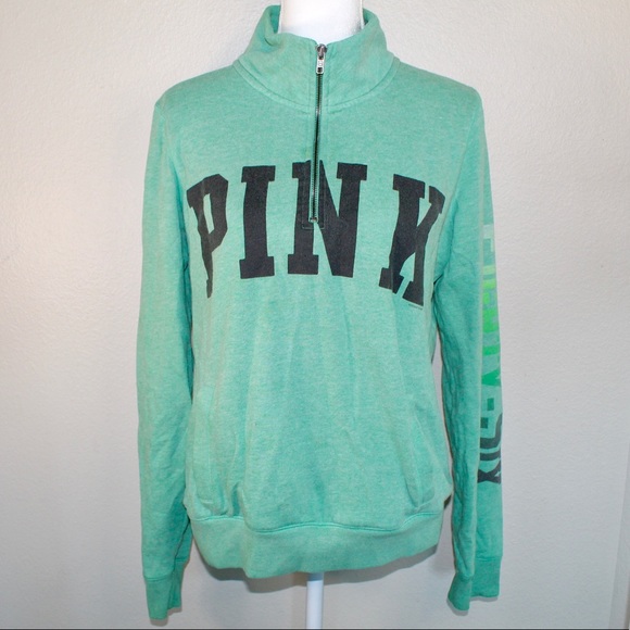 PINK Victoria's Secret Tops - PINK Victoria Secret Woman’s Green Half Zip Sweater - Size Medium